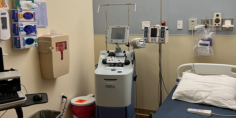 A hospital room equipped for a patient with Glanzmann's Thrombasthenia.